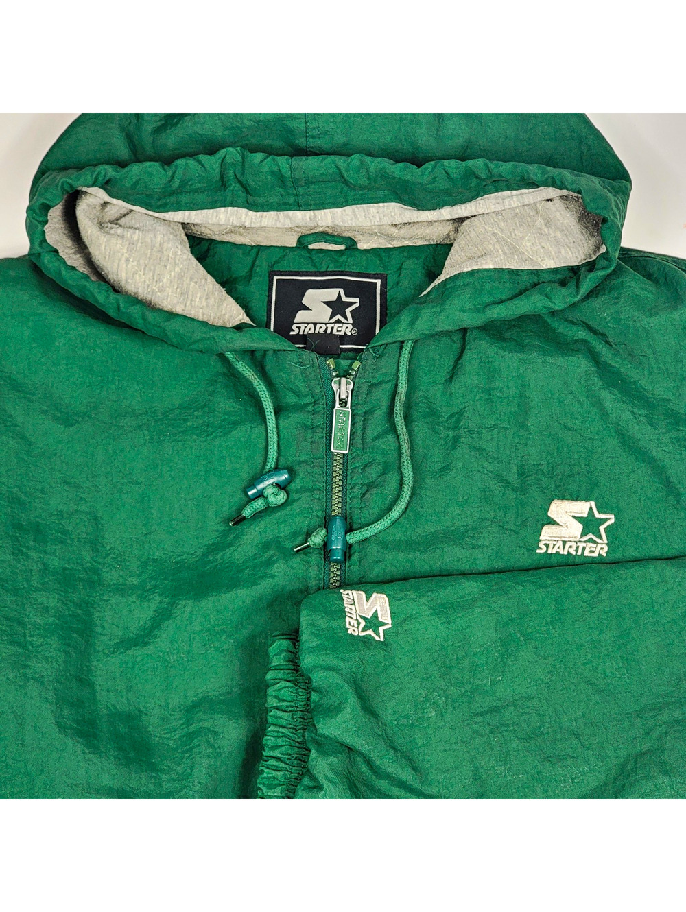 Vintage 90s Green Starter Jacket Men XL Hooded Windbreaker
